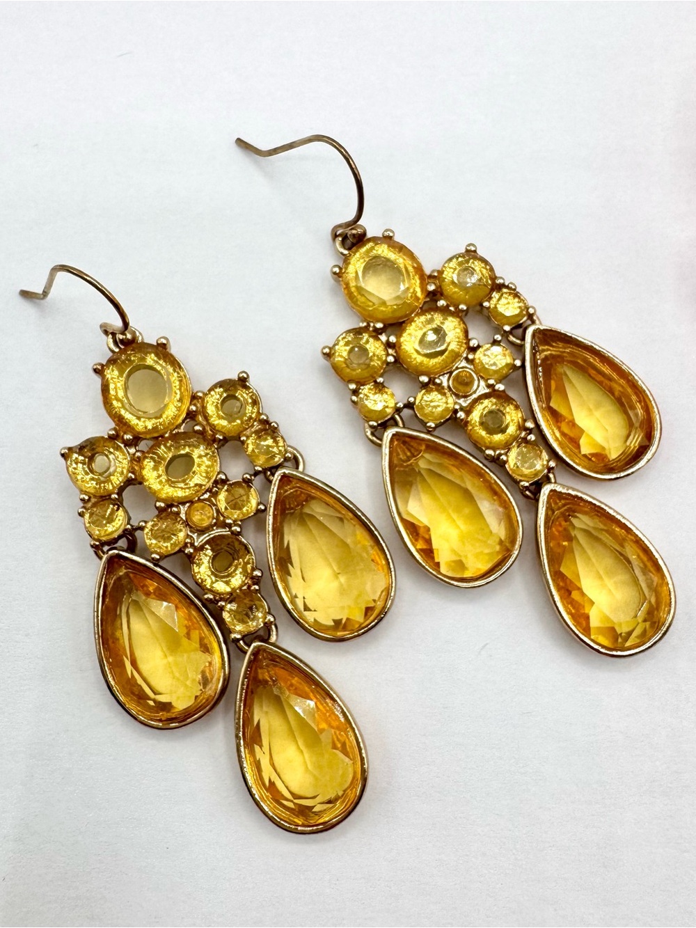 Banana Republic Yellow Crystal Chandelier Earrings Gold Tone Special Occasion